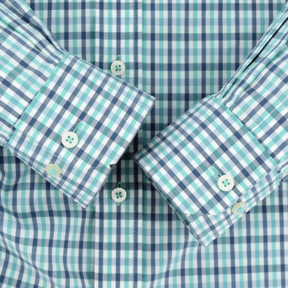 Southern Tide Men's XL Nassau Gingham Cotton Stretch LS Sport Shirt Green Blue - Picture 6 of 15